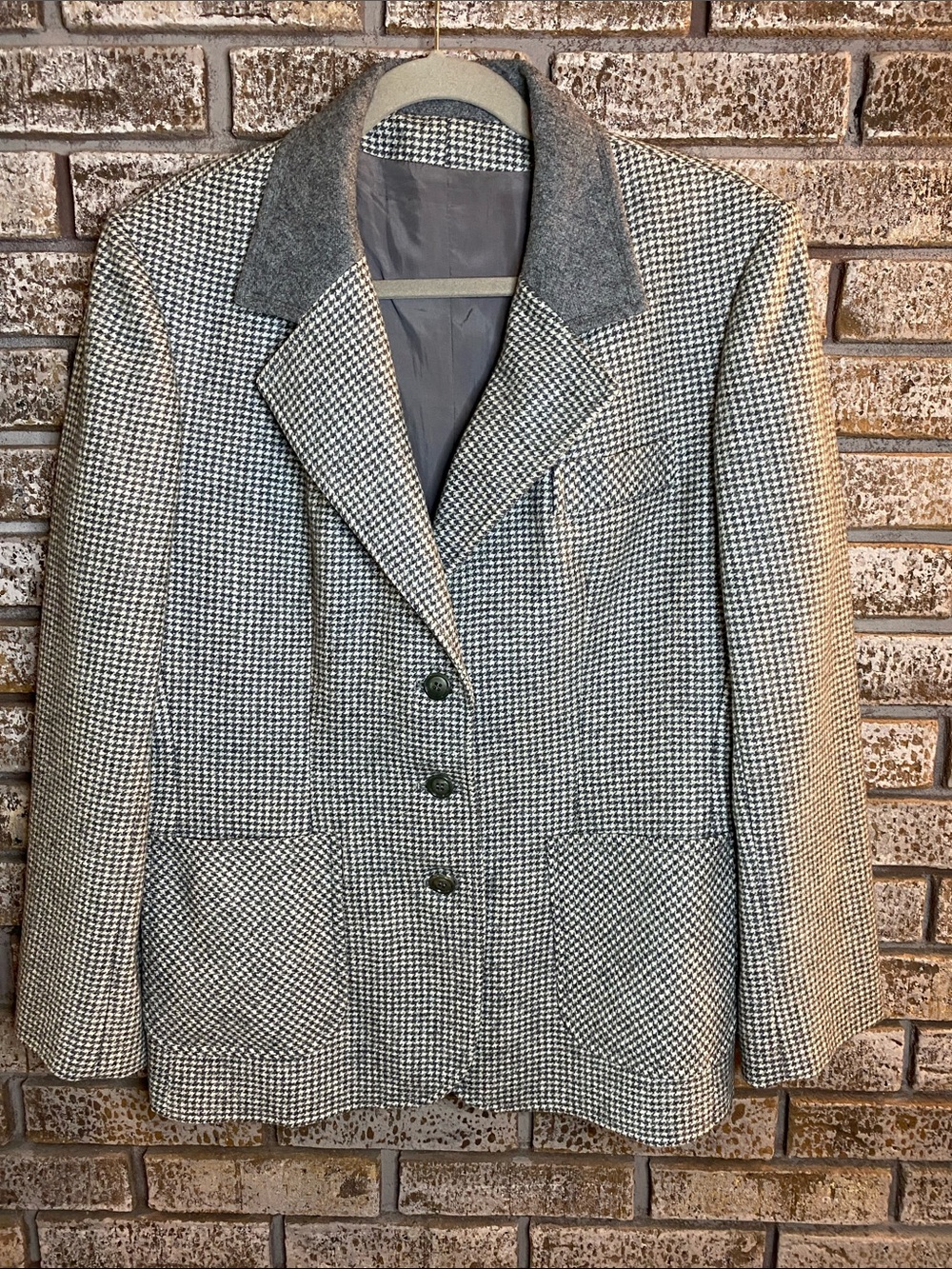 Vintage Enzo Quaglia Houndstooth Wool-Blend Women's Blazer Gray.